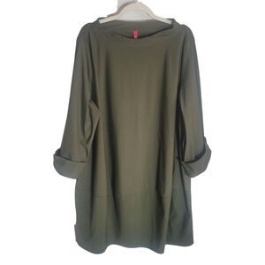 IC by Connie K Tunic Dress Top Women's Plus Size 1X Green Bateau Neck Minimalist